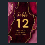 Red and Gold Agate Marble Wedding Table Number<br><div class="desc">This elegant and glamourous table number wedding sign features a red agate marble background with faux gold glitter accents. The text combines handwritten script and modern sans serif fonts for a classy and sophisticated look. This will be perfect for autumn fall and winter weddings.</div>
