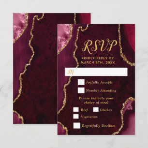Red and Gold Agate Meal Choice RSVP Card