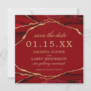 Red and Gold Agate Save The Date Card
