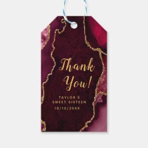 Red and Gold Agate Sweet Sixteen Thank You Gift Tags