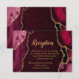 Red and Gold Agate Wedding Reception Enclosure Card