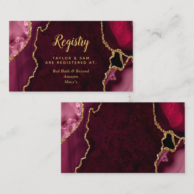 Red and Gold Agate Wedding Registry Enclosure Card (Front/Back)