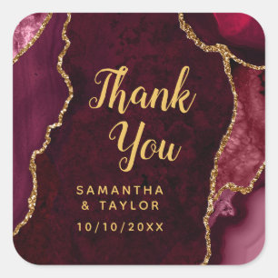 Red and Gold Agate Wedding Thank You Square Sticker