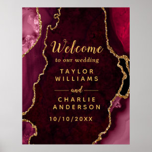 Red and Gold Agate Wedding Welcome Poster