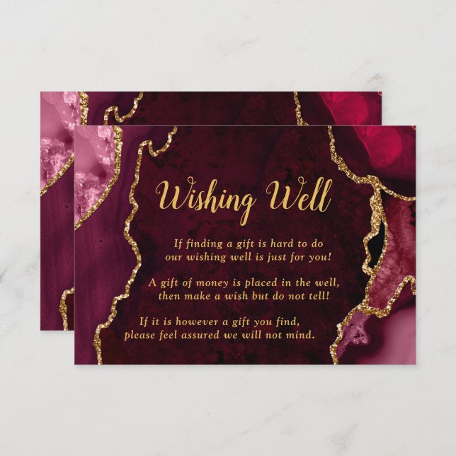 Red and Gold Agate Wedding Wishing Well Enclosure Card (Front/Back)