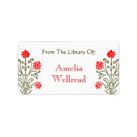 Red and Gold Antique Etching Custom Bookplate
