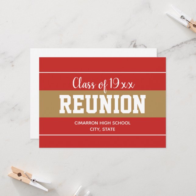 Red and Gold Any Year School Reunion Invitation (Front/Back In Situ)