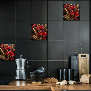 Red and Gold Art Deco  Ceramic Tile