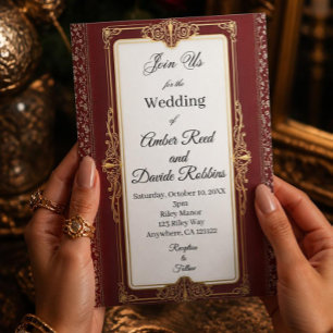 Red and Gold Art deco wedding invitation