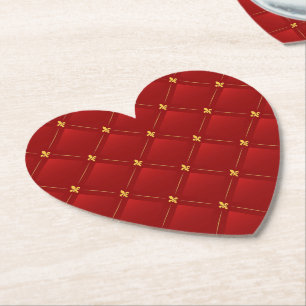Red and Gold Art Nouveau Pattern Paper Coaster