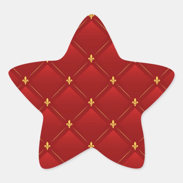 Red and Gold Art Nouveau Pattern Star Sticker (Front)