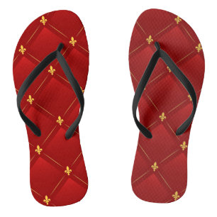 Red and Gold Art Nouveau Pattern Thongs