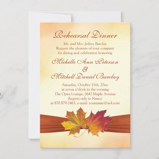 Red and gold autumn maple leaves Rehearsal Dinner Invitation (Front)