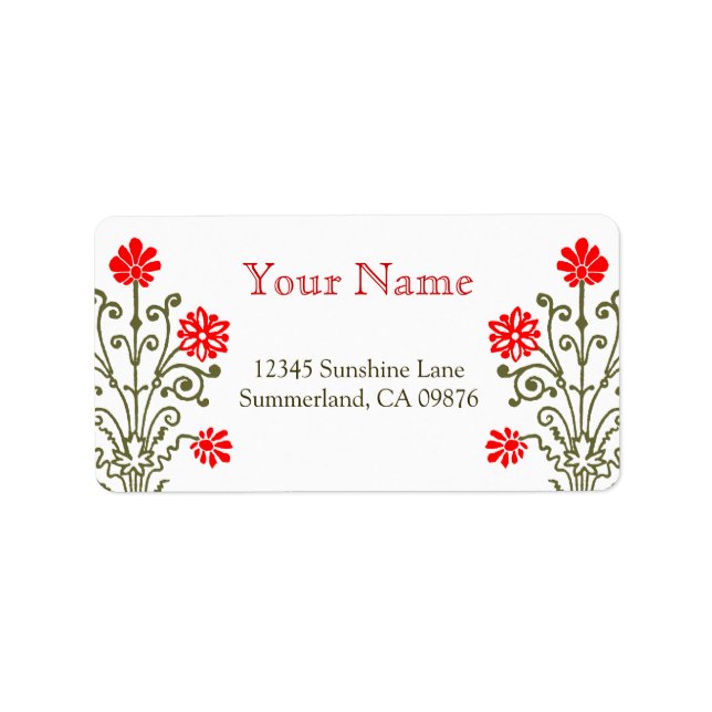 Red and Gold Baroque Etching Custom Address Label (Front)