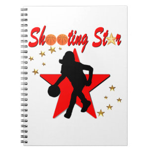 RED AND GOLD BASKETBALL SHOOTING STAR DESIGN NOTEBOOK