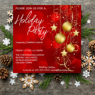 Red and gold baubles background Holiday Invitatio Invitation