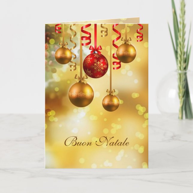Red and gold baubles Italian Christmas Holiday Card (Front)