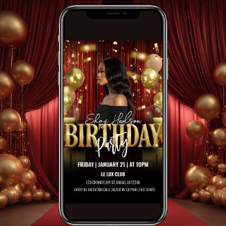 Red and Gold Birthday Party Invitation