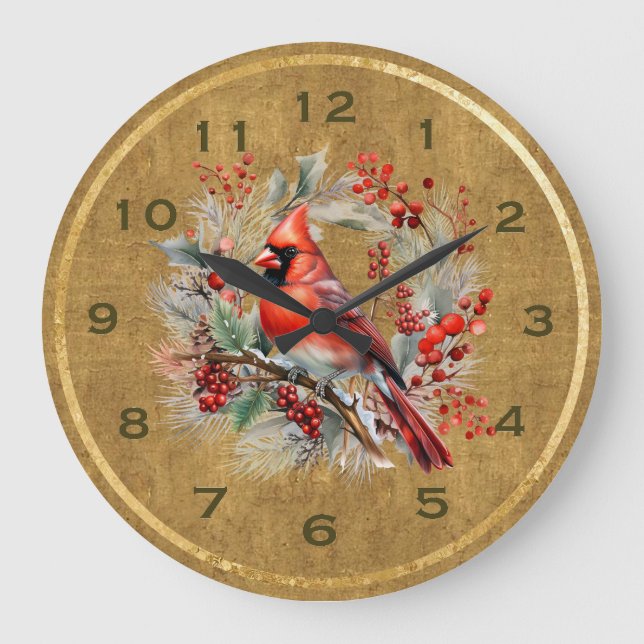 Red and Gold Cardinal Clock (Front)