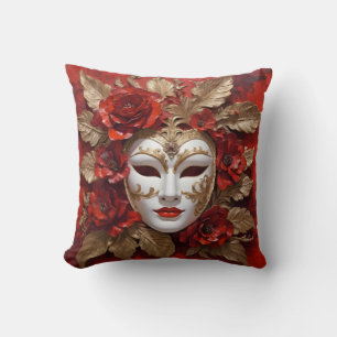 Red and gold carnival mask cushion