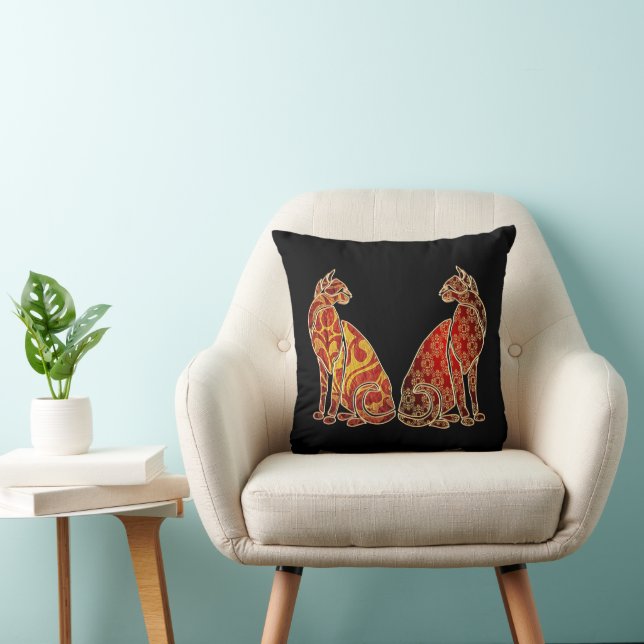 Red and Gold Cat Couple Cushion (Chair)
