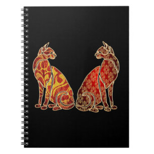 Red and Gold Cat Couple Notebook