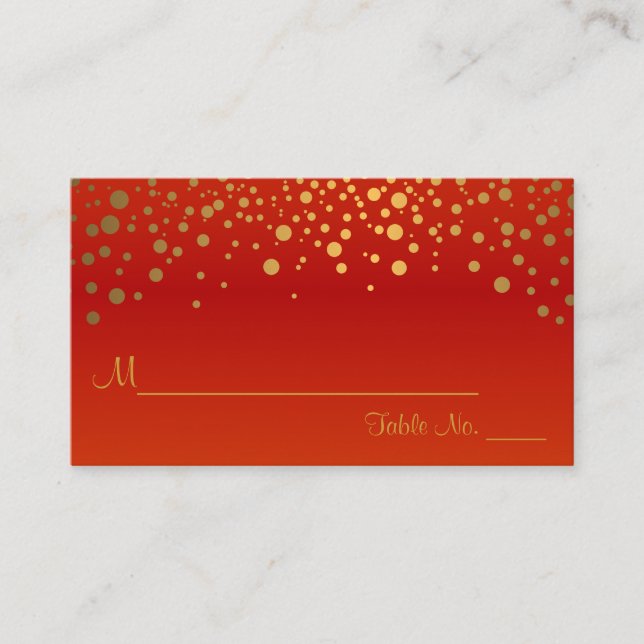 Red and Gold Chevron and Confetti Dots 2 Place Card (Front)