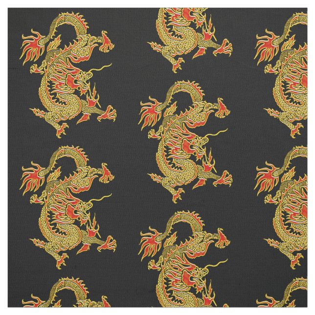 Red and gold Chinese dragon  Fabric (Swatch)