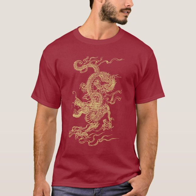 Red and Gold Chinese Dragon Unisex T-Shirt (Front)