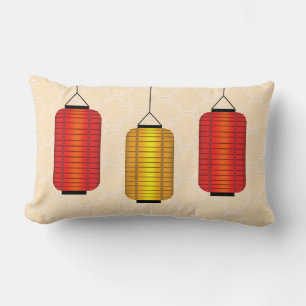 Red and Gold Chinese Lanterns Lumbar Cushion