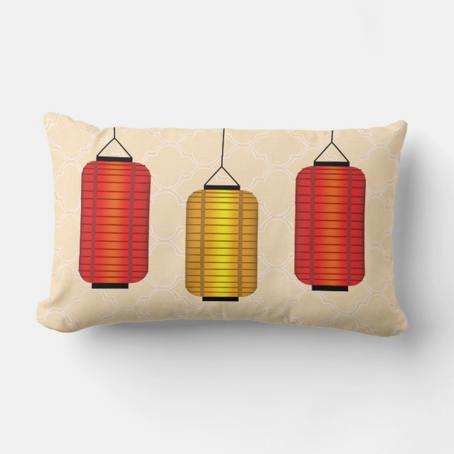Red and Gold Chinese Lanterns Lumbar Cushion (Front)
