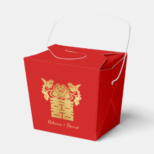 Red and Gold Chinese Love Birds Double Happiness Favour Box