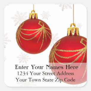 Red and Gold Christmas Balls Address Label