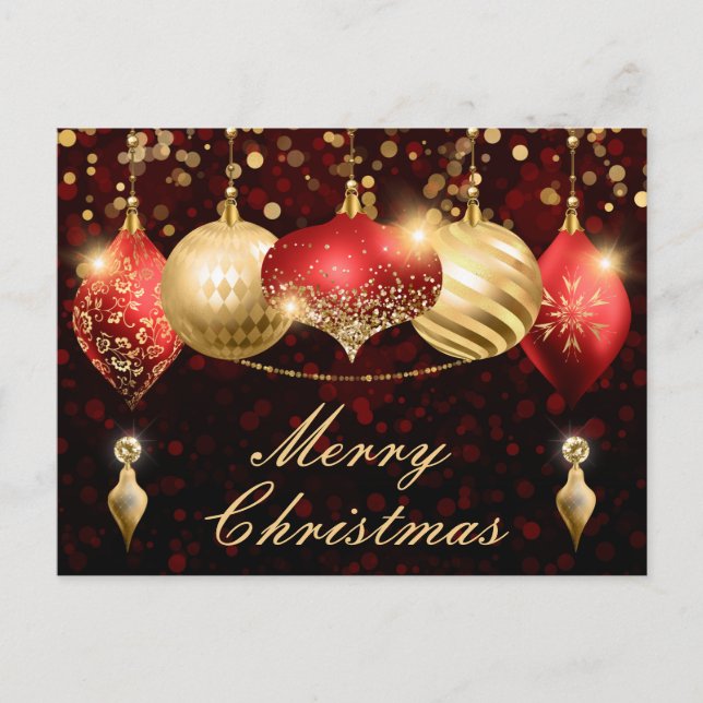 Red and Gold Christmas Baubles  Holiday Postcard (Front)