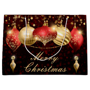 Red and Gold Christmas Baubles Large Gift Bag
