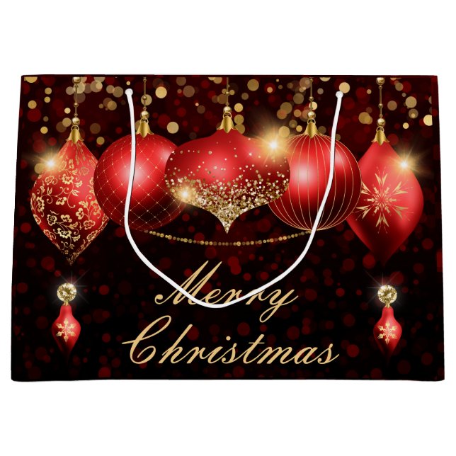 Red and Gold Christmas Baubles Large Gift Bag (Front)