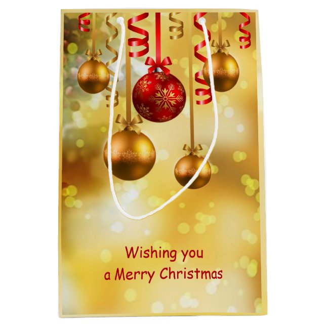 Red and gold Christmas baubles Medium Gift Bag (Front)