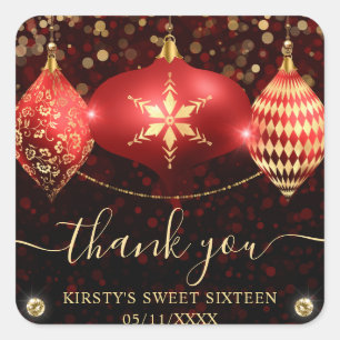 Red and Gold Christmas Baubles Sweet Sixteen Square Sticker