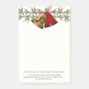 Red and gold Christmas bells,  holly and pine Post-it Notes