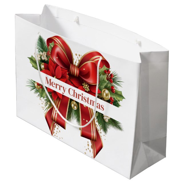 Red and Gold Christmas Bow Festive Large Gift Bag (Back Angled)