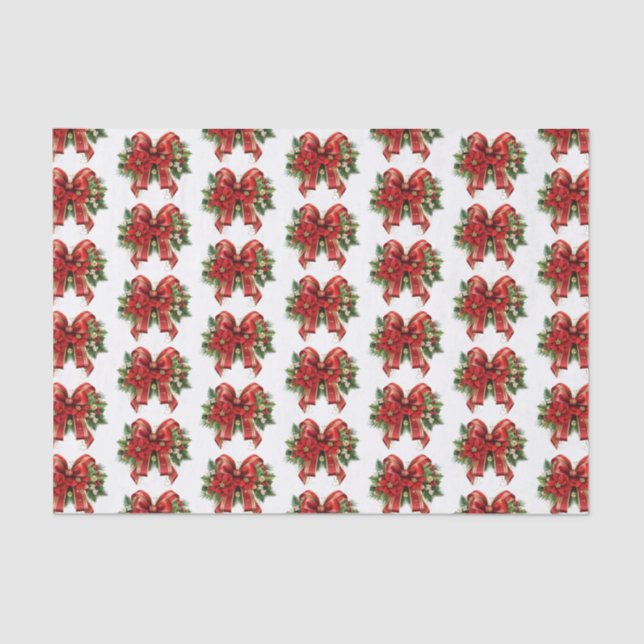 Red and Gold Christmas Bow Festive Pattern Tissue Paper (Front)