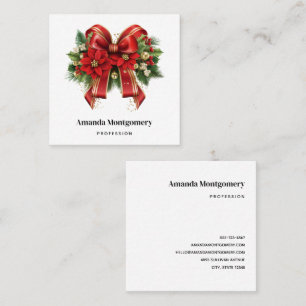 Red and Gold Christmas Bow Festive Square Business Card