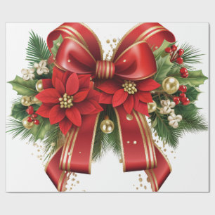 Red and Gold Christmas Bow Festive Wrapping Paper