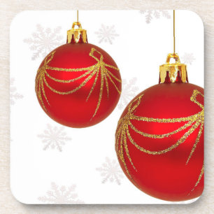 Red and Gold Christmas Bulbs Set of Cork Coasters