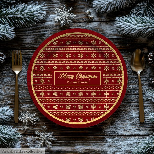 Red and Gold Christmas Luxe Snowflake Paper Plates (Red and Gold Christmas Luxe Snowflake Paper Plates)
