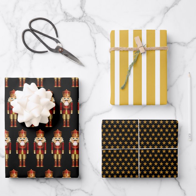 Red and Gold Christmas Nutcrackers Wrapping Paper (Front)