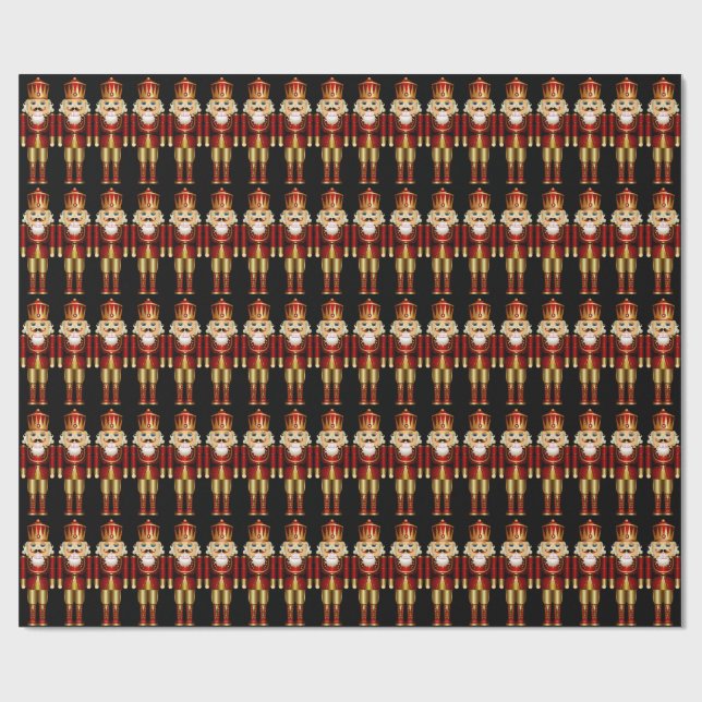 Red and Gold Christmas Nutcrackers Wrapping Paper (Flat)