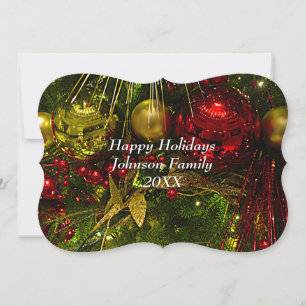 Red and Gold Christmas Ornaments Xmas Flat Card