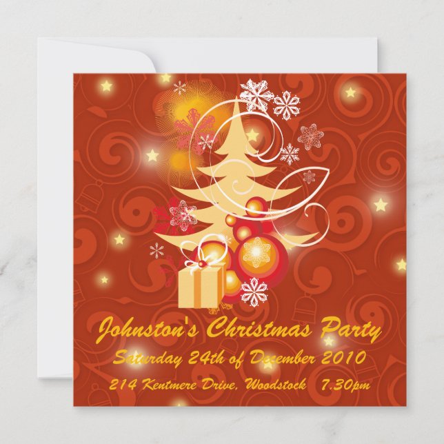 Red and Gold Christmas Party Invitation (Front)