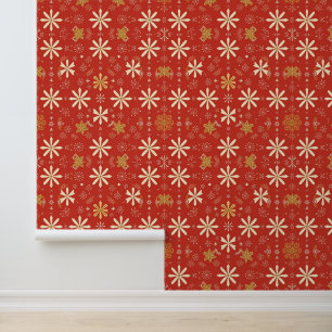 Red and Gold Christmas Snowflake Pattern Wallpaper